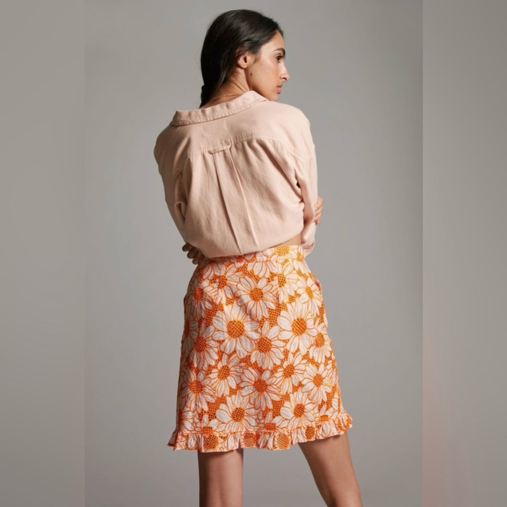 Womens Anthropologie Plenty by Tracy Reese Embroidered Floral Orange Skirt Sz XS - Picture 2 of 10